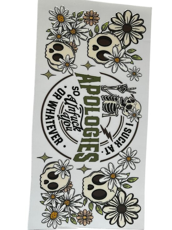 CK Sparkle Other - Sarcastic Skull Cup Wrap | “I Suck at Apologies” Funny Tumbler Wrap | Add On